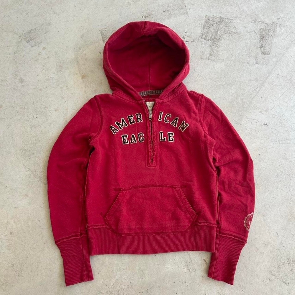 Y2k 2000s American Eagle Red Quarter zip Hoodie Size XS
